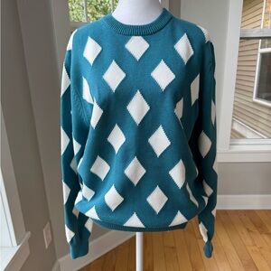 Bogey Boys Teal White Cotton Golf Sweater Size Small Medium